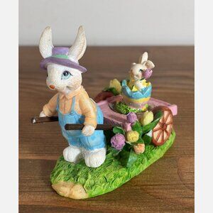 Vintage Easter Bunny Figurine with Cart and Flowers